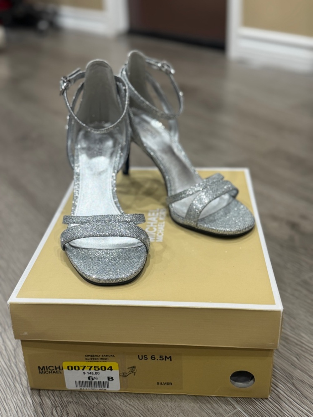 Michael Kors Silver Glitter Strappy Heels